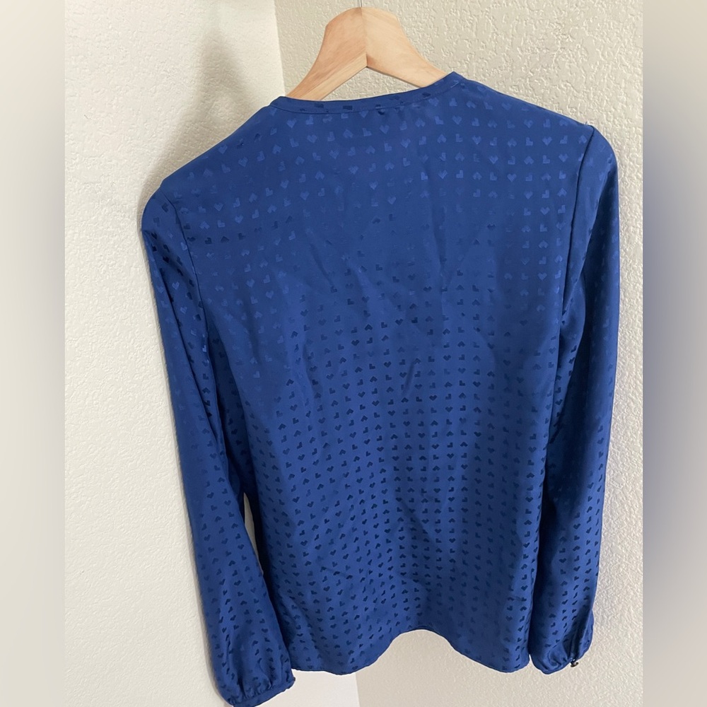 Vanessa Seward hearts bow blue long sleeve 100% silk blouse size 4 chic - Picture 5 of 5